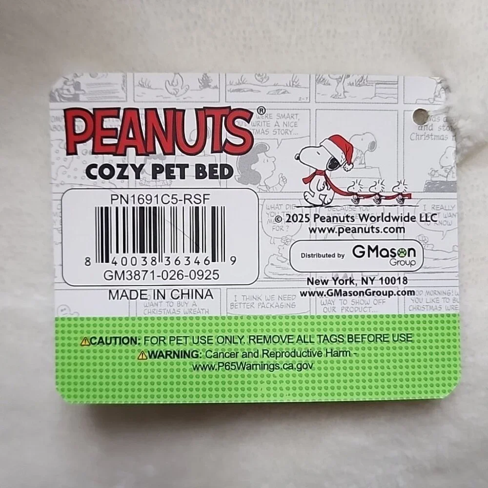 Charlie Brown Snoopy Christmas Pet Cat Dog Bed New With Tags 2025 Red Multicolor